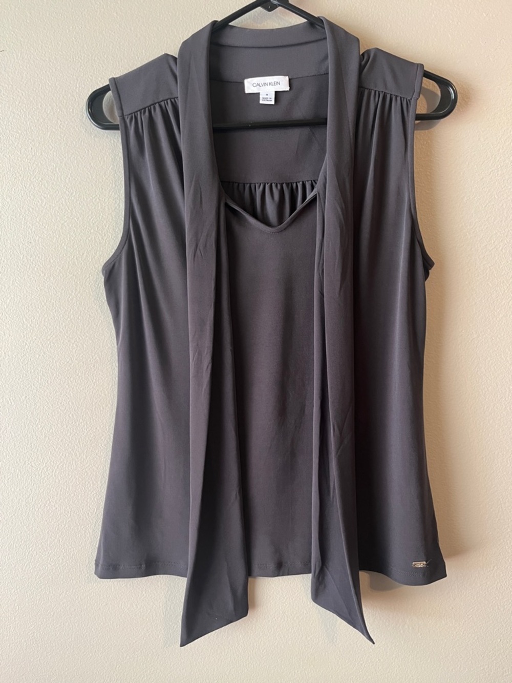 Calvin Klein Sleeveless Tie-Front Camisole in Charcoal